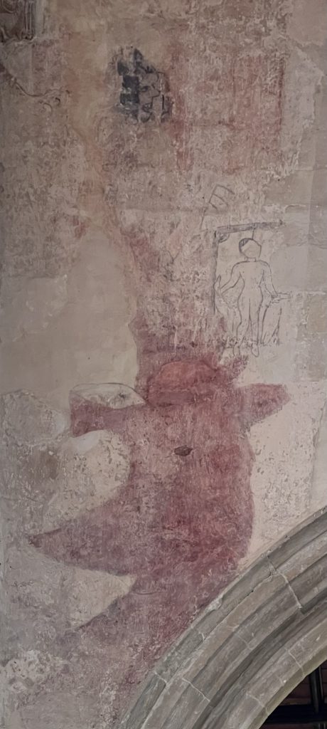 15th century wallpainting of the mouth of Hell, part of the Doom painting