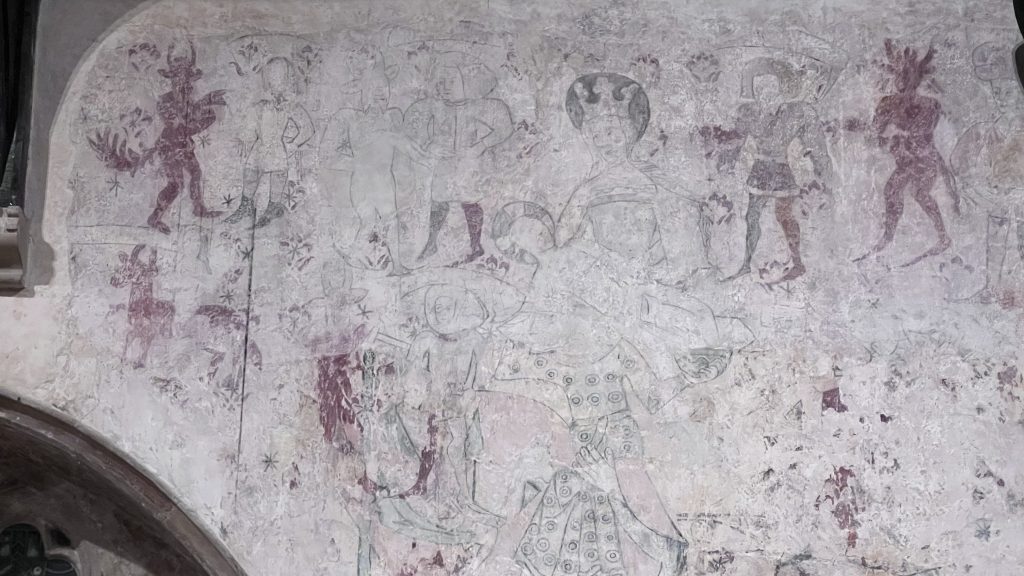 15th century wallpainting of the Seven Deadly Sins and a Warning to Swearers